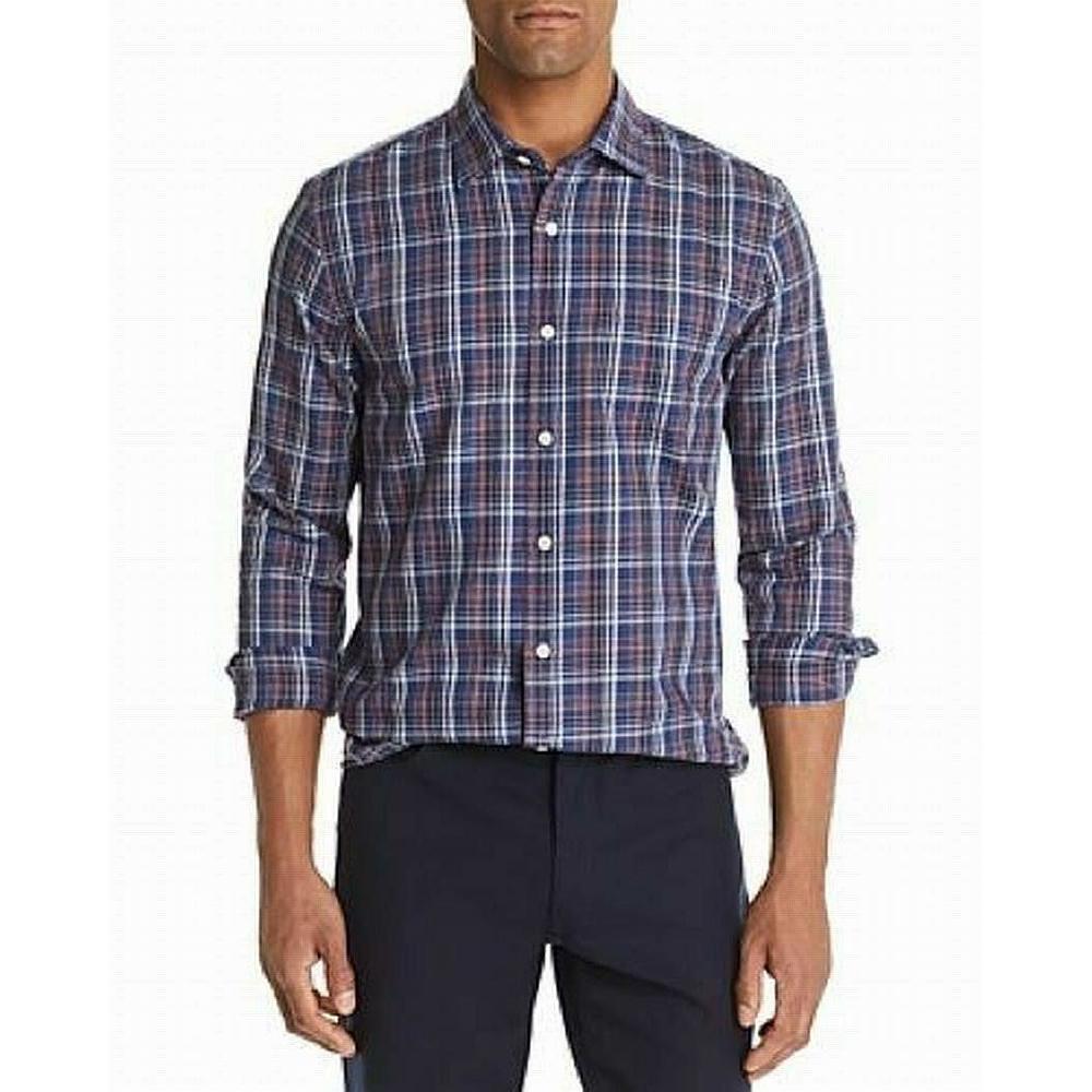 Designer Brand Mens Shirt Medium Plaid Print Button Up Blue M
